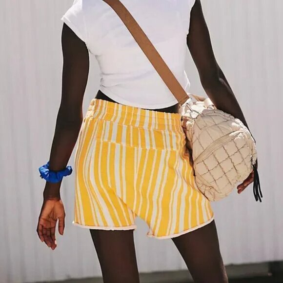 NWT Free People Movement All Star Baggy Orange Striped Shorts - Picture 2 of 5